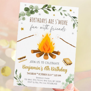S Mores Camping Campfire Bonfire Birthday Inbjudningar