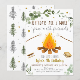 S Mores Camping Campfire Bonfire Birthday Inbjudningar