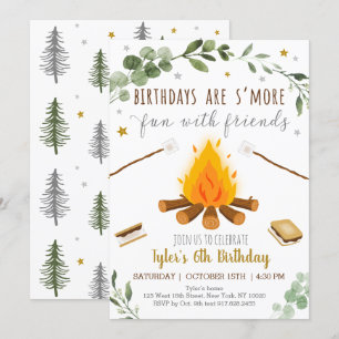 S Mores Camping Campfire Bonfire Birthday Inbjudningar
