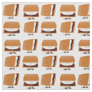 S’mores Tecknad Brown White Smiling Mönster Tyg