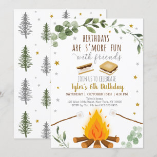 S Mors Birthday Camping Campfire Bonfire Rustic Inbjudningar