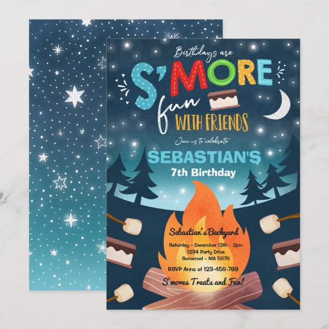 S mres Födelsedagsfest S mres Camping Birthday Inbjudningar (Fram/baksida)