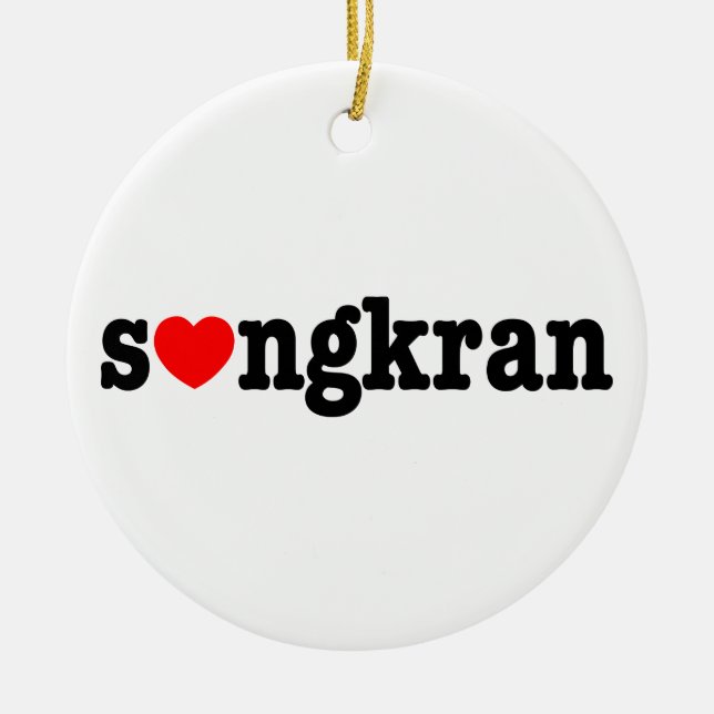 s ❤ ngkran ~ Heart (Kärlek) Songkran Julgransprydnad Keramik (Framsidan)