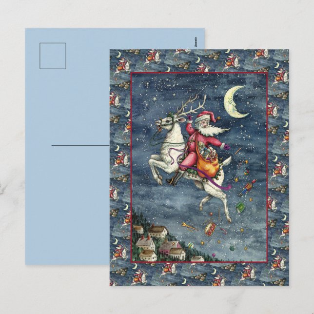 S. NICK, FLYGVITREINDEER, CHRISTMAS MAGIC HELG VYKORT (Fram/baksida)