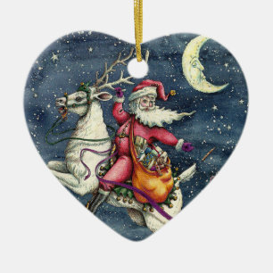 S. NICK, FLYGVITREINDEER, CHRISTMAS MAGIC JULGRANSPRYDNAD KERAMIK