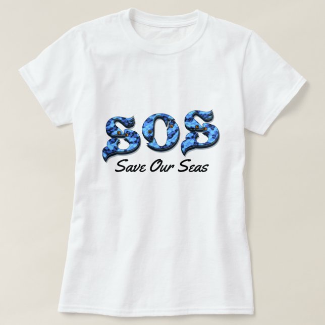 "S.O.S ~ Spara our Seas' Aquatic Message by Aleta Tee Shirt (Design framsida)
