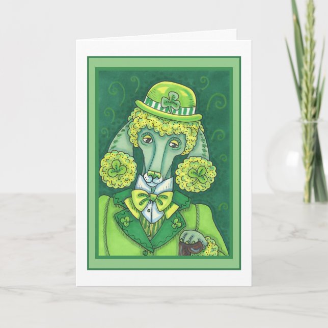S. PADDY'S IRISH GRÖNT FRANSK PUDEL, LUCKY HUND HELGKORT (Framsida)
