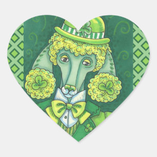 S. PADDY'S IRISH GRÖNT FRANSK PUDEL, LUCKY HUND HJÄRTFORMAT KLISTERMÄRKE