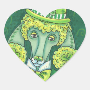 S. PADDY'S IRISH GRÖNT FRANSK PUDEL, LUCKY HUND HJÄRTFORMAT KLISTERMÄRKE
