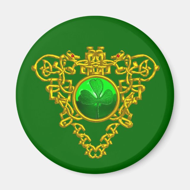 S. PATRICK'S DAY CELTIC HEART Grönt Shamrock Magnet (Framsidan)