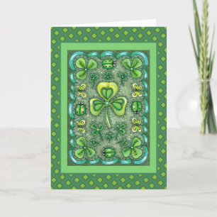S. PATRICK'S DAY FOLK ART SHAMROCKS N'LADYBUGS HELGKORT