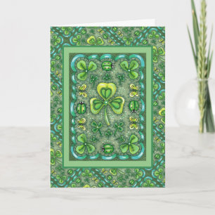 S. PATRICK'S DAY FOLK ART SHAMROCKS N'LADYBUGS HELGKORT