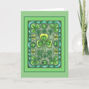 S. PATRICK'S DAY FOLK ART SHAMROCKS N'LADYBUGS HELGKORT