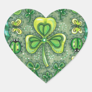 S. PATRICK'S DAY FOLK ART SHAMROCKS N'LADYBUGS HJÄRTFORMAT KLISTERMÄRKE