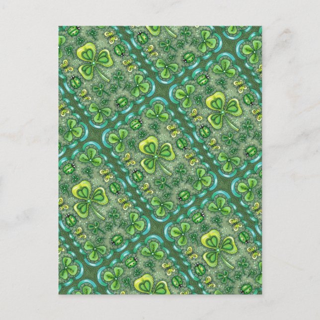 S. PATRICK'S DAY FOLK ART SHAMROCKS N'LADYBUGS VYKORT (Framsida)