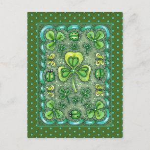 S. PATRICK'S DAY FOLK ART SHAMROCKS N'LADYBUGS VYKORT
