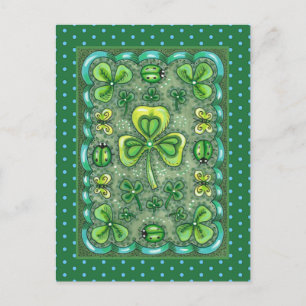 S. PATRICK'S DAY FOLK ART SHAMROCKS N'LADYBUGS VYKORT