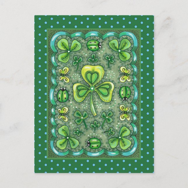 S. PATRICK'S DAY FOLK ART SHAMROCKS N'LADYBUGS VYKORT (Framsida)