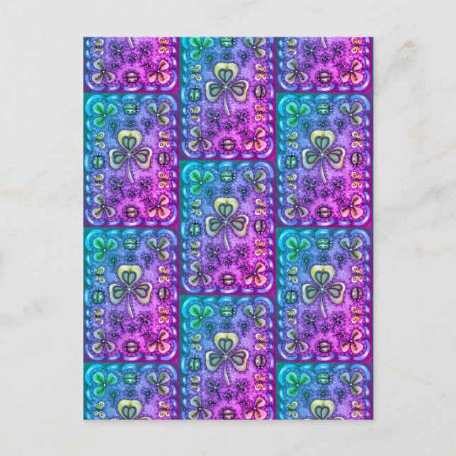 S. PATRICK'S DAY FOLK ART SHAMROCKS N'LADYBUGS VYKORT (Framsida)