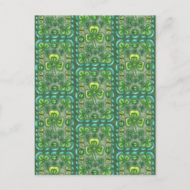 S. PATRICK'S DAY FOLK ART SHAMROCKS N'LADYBUGS VYKORT (Framsida)