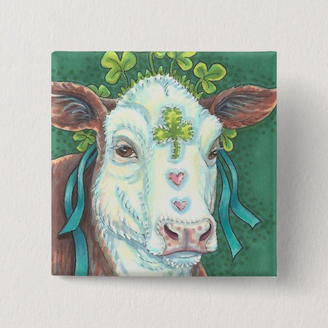 S. PATRICK'S DAY IRISH COW BUTTON Square Knapp (Framsida)