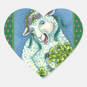 S. PATRICK'S DAY IRISH EWE, SHEEP & SHAMROCKS HJÄRTFORMAT KLISTERMÄRKE