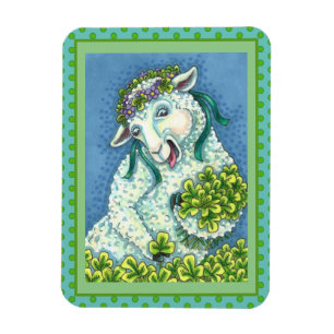 S. PATRICK'S DAY IRISH EWE, SHEEP & SHAMROCKS MAGNET