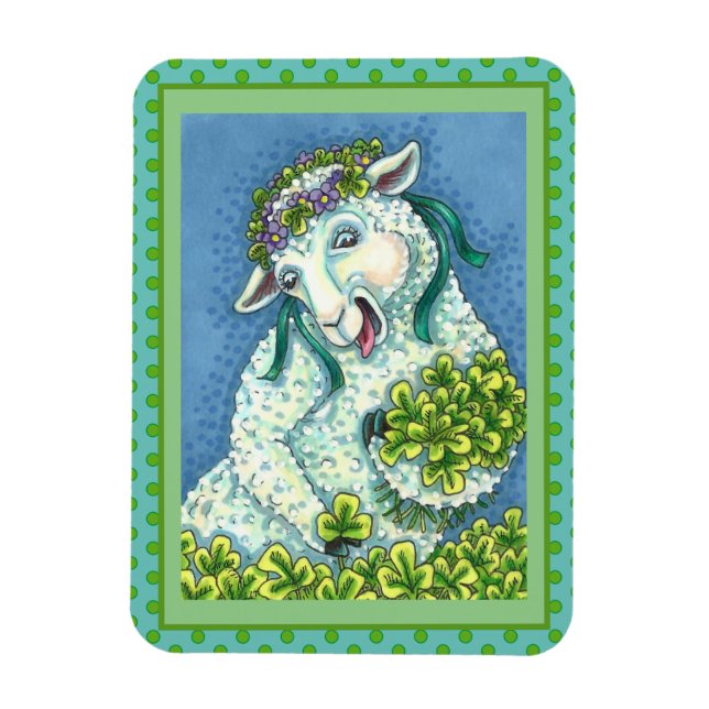 S. PATRICK'S DAY IRISH EWE, SHEEP & SHAMROCKS MAGNET (Vertikal)