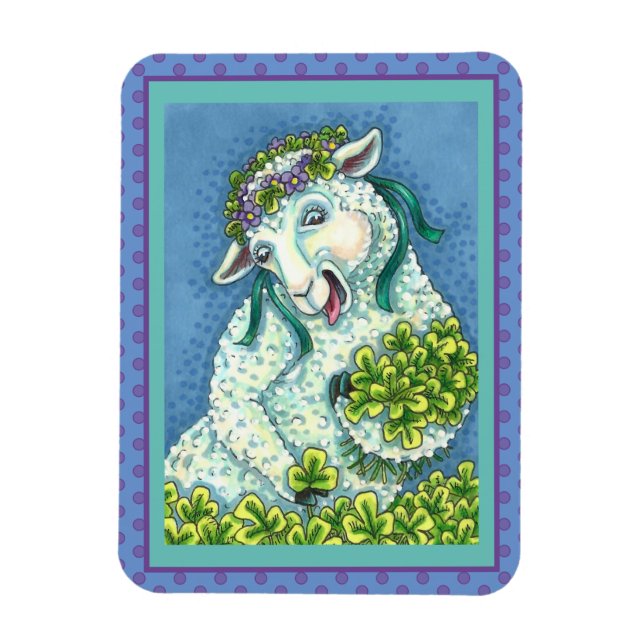 S. PATRICK'S DAY IRISH EWE, SHEEP & SHAMROCKS MAGNET (Vertikal)