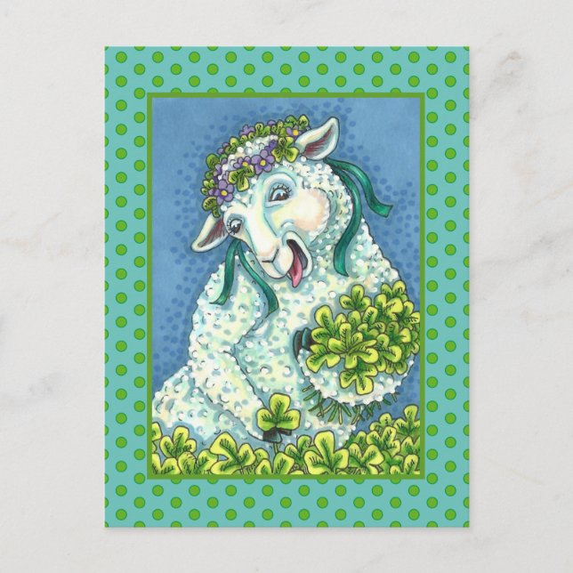 S. PATRICK'S DAY IRISH EWE, SHEEP & SHAMROCKS VYKORT (Framsida)