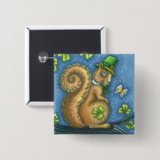 S. PATRICK'S DAY IRISH LEPRECHAUN SQUIRREL, Lucky Knapp (Framsida & baksida)