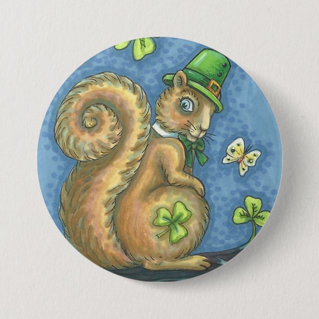 S. PATRICK'S DAY IRISH SQUIRREL BUTTON Round Knapp (Framsida)