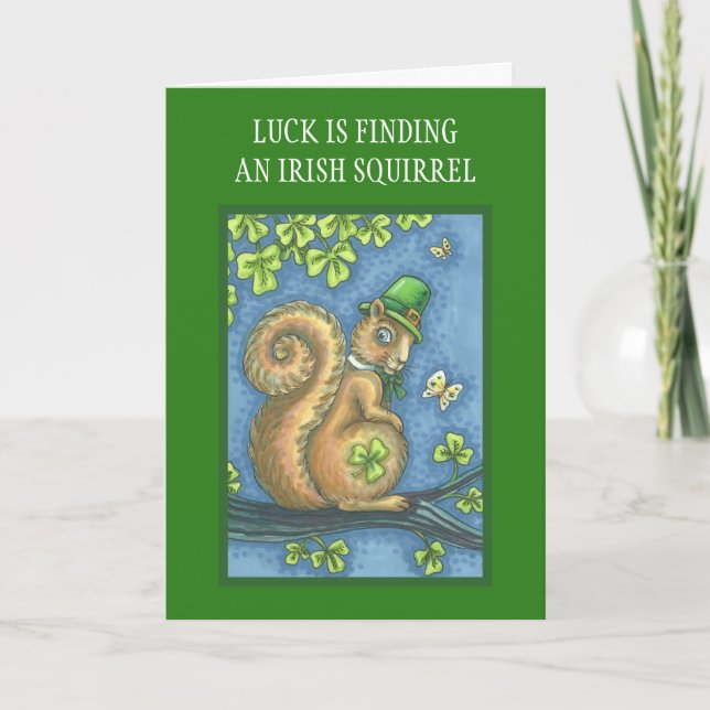 S. PATRICKS DAY IRISH SQUIRREL GREETING CARD Vers Kort (Framsida)