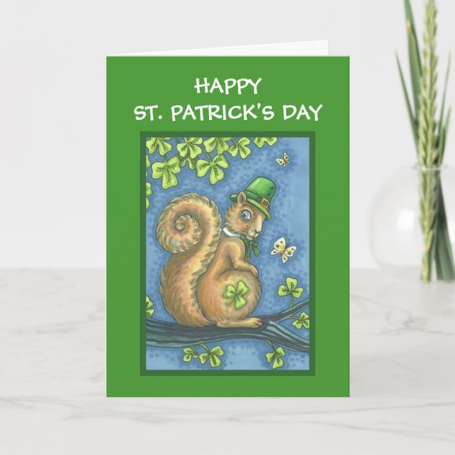 S. PATRICKS DAY LEPRECHAUN SQUIRREL GREETING CARD KORT (Framsida)