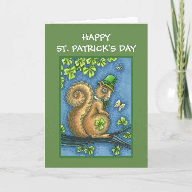 S. PATRICKS DAY LEPRECHAUN SQUIRREL, LUCKY IRISH HELGKORT (Framsida)