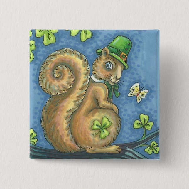 S. PATRICK'S DAY, LUCKY IRISH SQUIRREL BUTTON Squ Knapp (Framsida)