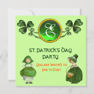 S. PATRICK'S DAY PARTY GRÖNT EMERALD MONOGRAM INBJUDNINGAR
