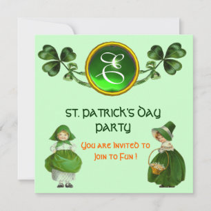 S. PATRICK'S DAY PARTY GRÖNT EMERALD MONOGRAM INBJUDNINGAR