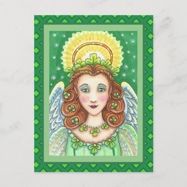 S. PATRICK'S DAY SHAMROCK ANGEL, IRISH BLESSINGS HELG VYKORT (Framsida)