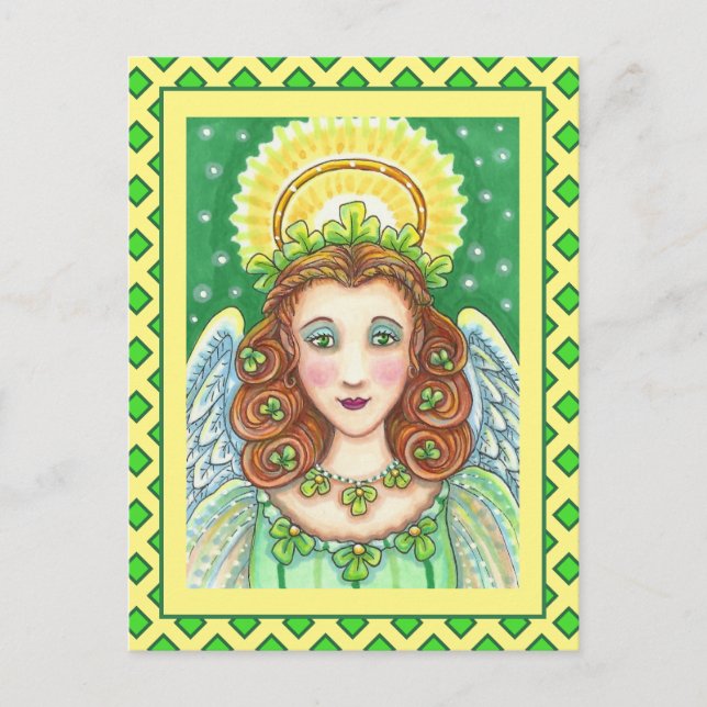 S. PATRICK'S DAY SHAMROCK ANGEL, IRISH BLESSINGS HELG VYKORT (Framsida)