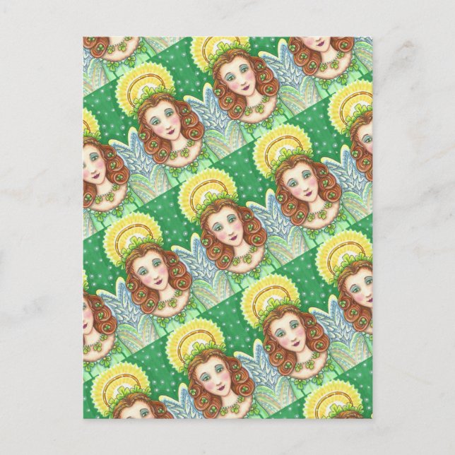 S. PATRICK'S DAY SHAMROCK ANGEL, IRISH BLESSINGS HELG VYKORT (Framsida)