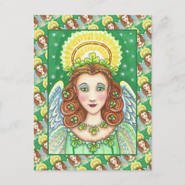 S. PATRICK'S DAY SHAMROCK ANGEL, IRISH BLESSINGS HELG VYKORT (Framsida)