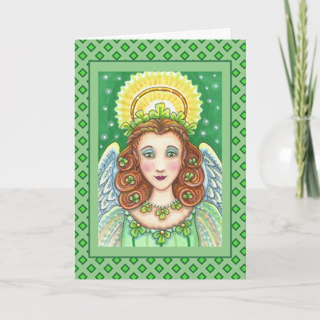 S. PATRICK'S DAY SHAMROCK ANGEL, IRISH BLESSINGS HELGKORT (Framsida)