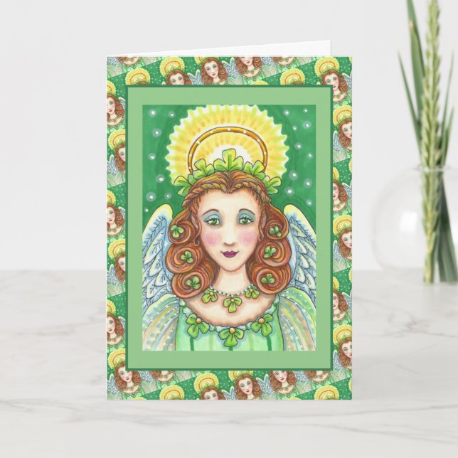 S. PATRICK'S DAY SHAMROCK ANGEL, IRISH BLESSINGS HELGKORT (Framsida)