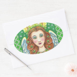 S. PATRICK'S DAY SHAMROCK ANGEL, IRISH BLESSINGS OVALT KLISTERMÄRKE