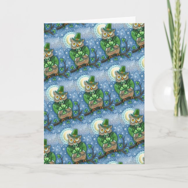 S. PATRICK'S DAY UGGLA, 4 LÖV KLÖVER LEPRECHAUN HELGKORT (Framsida)