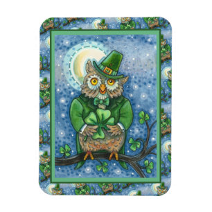 S. PATRICK'S DAY UGGLA, 4 LÖV KLÖVER LEPRECHAUN MAGNET