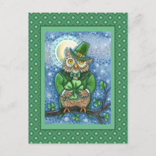 S. PATRICK'S DAY UGGLA, 4 LÖV KLÖVER LEPRECHAUN VYKORT