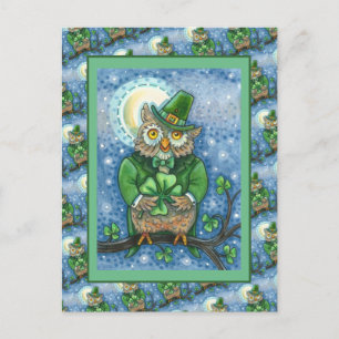 S. PATRICK'S DAY UGGLA, 4 LÖV KLÖVER LEPRECHAUN VYKORT