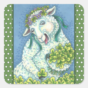 S. PATRICK'S IRISH EWE & SHAMROCKS STICKERS Lakan Fyrkantigt Klistermärke